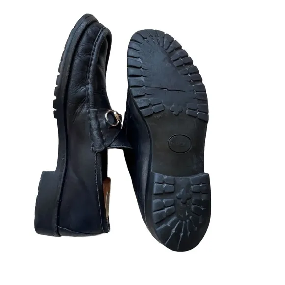 GUCCI Men’s Horsebit Lug Sole Black Leather Loafers