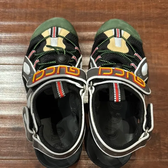 Gucci Tinsel Sport Sandals Crystal Grey &amp; Green, Size 37, Women’s 6.5