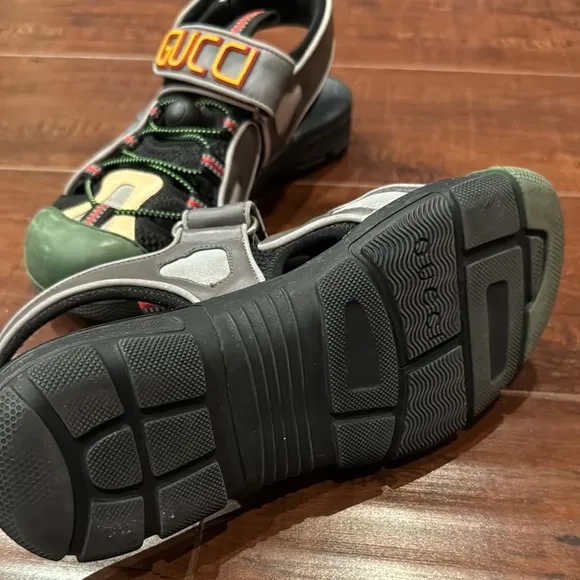 Gucci Tinsel Sport Sandals Crystal Grey &amp; Green, Size 37, Women’s 6.5
