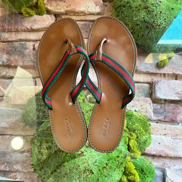 GUCCI Web Stripe Thong Sandals SZ39(9US)