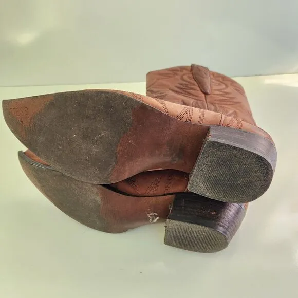 Guess By Marciano Punk Brown Leather Cowboy Boots Size 9M