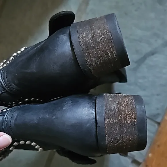 Guess Experanz Studded Black Leather Moto Calf Length Boots Women's Size 6.5 Med