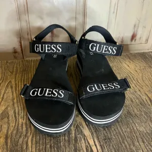 Guess Logo Velcro Black White Sandals 9 canvas foam