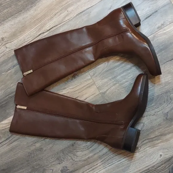 H by Halston Brown Leather Gored Naomi Riding Boots Size 7W Zip Up
