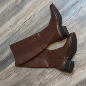 H by Halston Brown Leather Gored Naomi Riding Boots Size 7W Zip Up