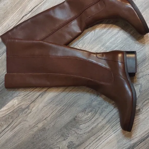 H by Halston Brown Leather Gored Naomi Riding Boots Size 7W Zip Up