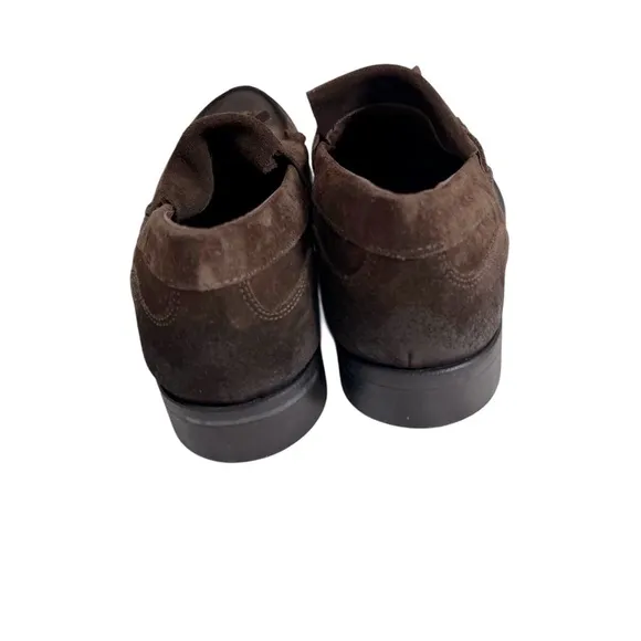 H. E. By Mango Genuine Leather Suede Elegant Brown Slip-On Loafers Tassel 10.5