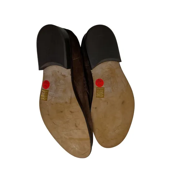 H. E. By Mango Genuine Leather Suede Elegant Brown Slip-On Loafers Tassel 10.5