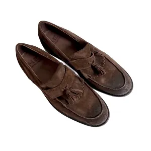 H. E. By Mango Genuine Leather Suede Elegant Brown Slip-On Loafers Tassel 10.5