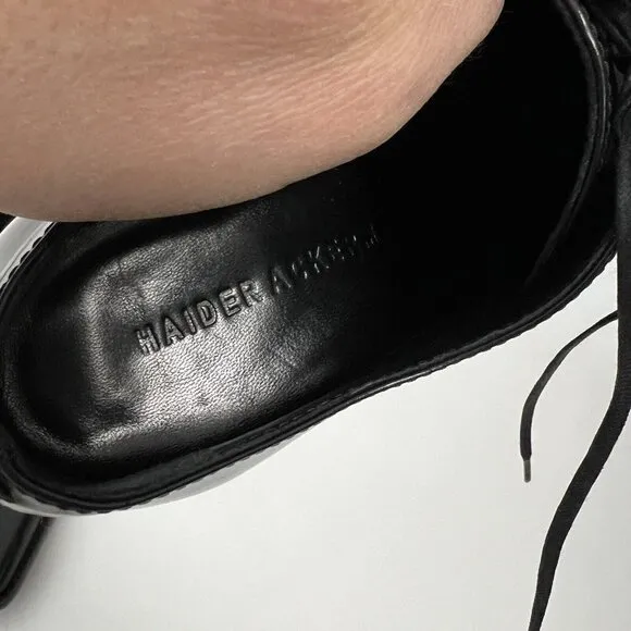 Haider Ackermann women's Black Leather Lace Up loafers Oxfords Shoes Sz 37