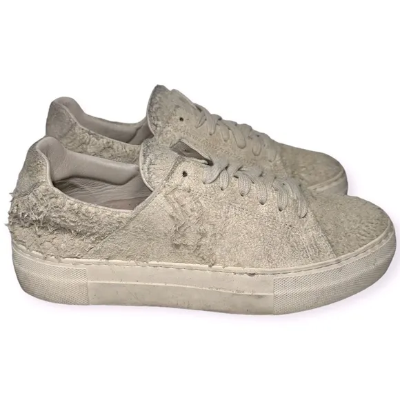 Helmut Lang Women’s Size 38 8 Ivory Cream Brushed Scuffed Up Suede Sneakers