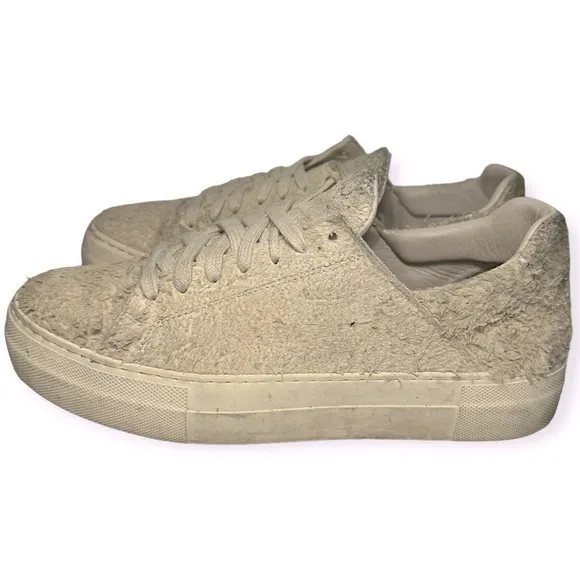 Helmut Lang Women’s Size 38 8 Ivory Cream Brushed Scuffed Up Suede Sneakers