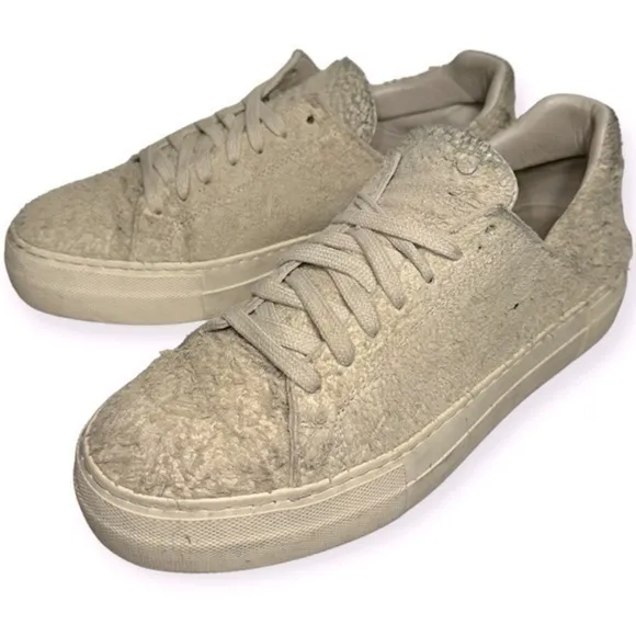 Helmut Lang Women’s Size 38 8 Ivory Cream Brushed Scuffed Up Suede Sneakers