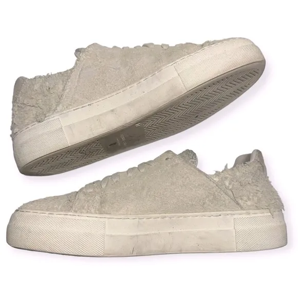 Helmut Lang Women’s Size 38 8 Ivory Cream Brushed Scuffed Up Suede Sneakers