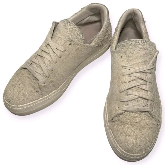 Helmut Lang Women’s Size 38 8 Ivory Cream Brushed Scuffed Up Suede Sneakers