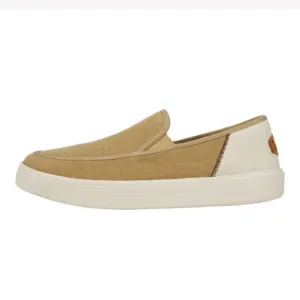 HEY DUDE Sunapee Slipper Salt N Stone Sneakers Men Size 12 Tan &amp; White Vacay NEW