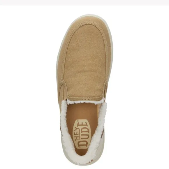 HEY DUDE Sunapee Slipper Salt N Stone Sneakers Men Size 12 Tan &amp; White Vacay NEW