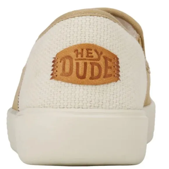 HEY DUDE Sunapee Slipper Salt N Stone Sneakers Men Size 12 Tan &amp; White Vacay NEW