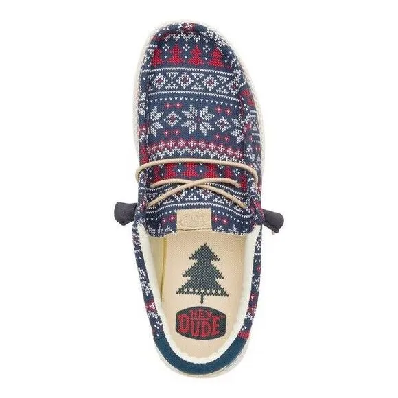 Hey Dude Wally Mens 10 Navy‎ Winter Ugly Sweater Christmas Slip On Shoes Loafers
