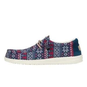 Hey Dude Wally Mens 10 Navy‎ Winter Ugly Sweater Christmas Slip On Shoes Loafers
