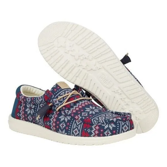 Hey Dude Wally Mens 10 Navy‎ Winter Ugly Sweater Christmas Slip On Shoes Loafers