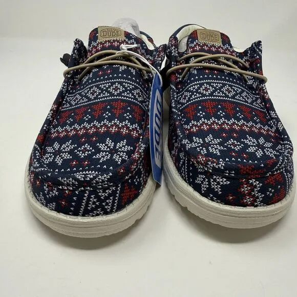 Hey Dude Wally Mens 9 Navy Winter Ugly Sweater Christmas Slip On Shoes Loafers