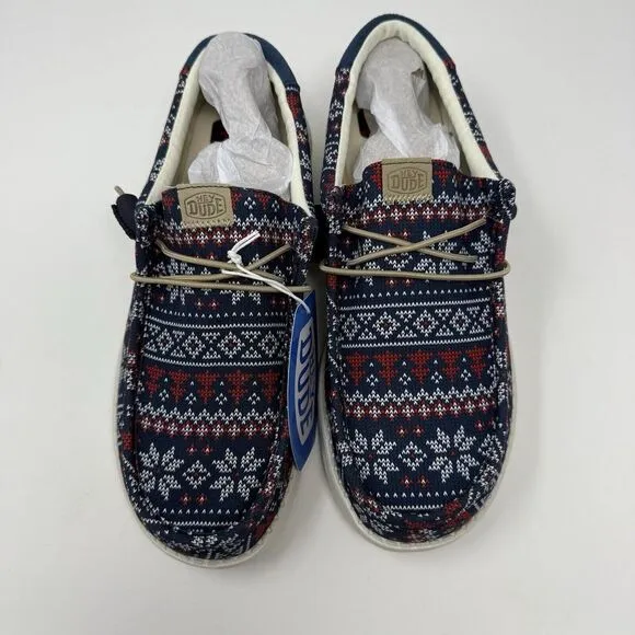 Hey Dude Wally Mens 9 Navy Winter Ugly Sweater Christmas Slip On Shoes Loafers
