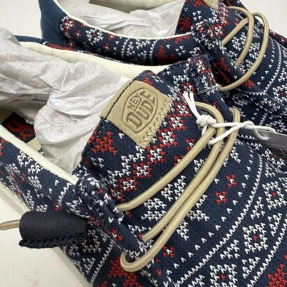 Hey Dude Wally Mens 9 Navy Winter Ugly Sweater Christmas Slip On Shoes Loafers