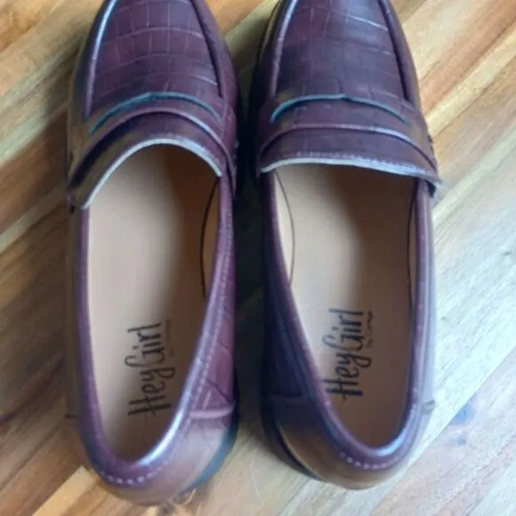 Hey Girl Corkys Womens Sz‎ 9 Chunky Keeper Lug Sole Loafers Brown Vegan Leather