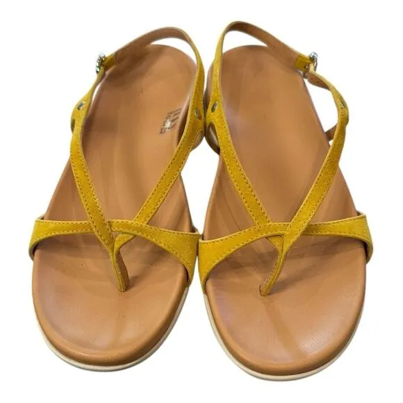 HOGAN Women's Italy Buckle Thong Suede Leather Yellow Sandals 37  7