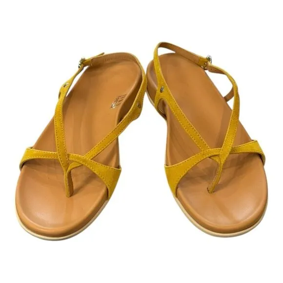 HOGAN Women's Italy Buckle Thong Suede Leather Yellow Sandals 37  7