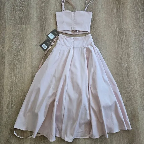 House of CB Pabla Bralette Top &amp; Rita Midi Skirt Set Pink XS New With Tags