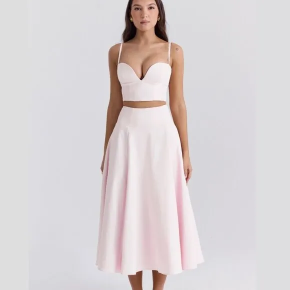 House of CB Pabla Bralette Top &amp; Rita Midi Skirt Set Pink XS New With Tags