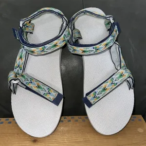 🏆HP🏆 TEVA 13 Gray Blue Green Original Universal Mens Canvas Velcro Sandals