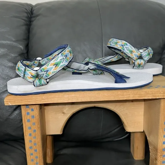 🏆HP🏆 TEVA 13 Gray Blue Green Original Universal Mens Canvas Velcro Sandals