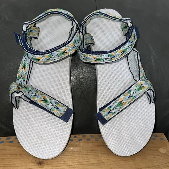 🏆HP🏆 TEVA 13 Gray Blue Green Original Universal Mens Canvas Velcro Sandals