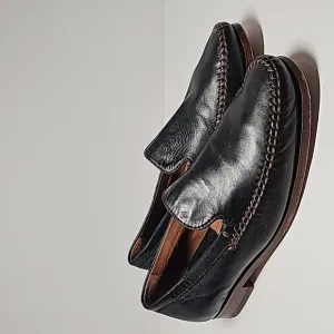 H.S. Trask Seth Loafer Shoe Moccasin Black Leather Sheepskin Handsewn Slip-On 9