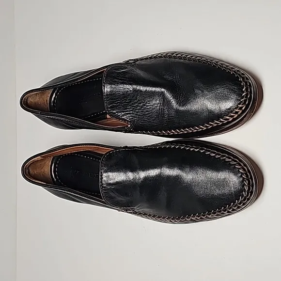 H.S. Trask Seth Loafer Shoe Moccasin Black Leather Sheepskin Handsewn Slip-On 9