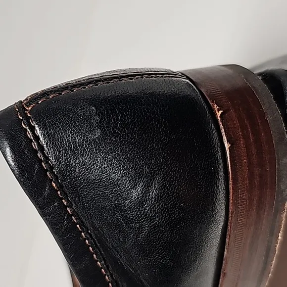H.S. Trask Seth Loafer Shoe Moccasin Black Leather Sheepskin Handsewn Slip-On 9