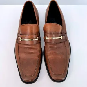 Hugo Boss Brown LeatherGold Accent Loafers Dress Shoes Sz 11 Wedding Minimalist
