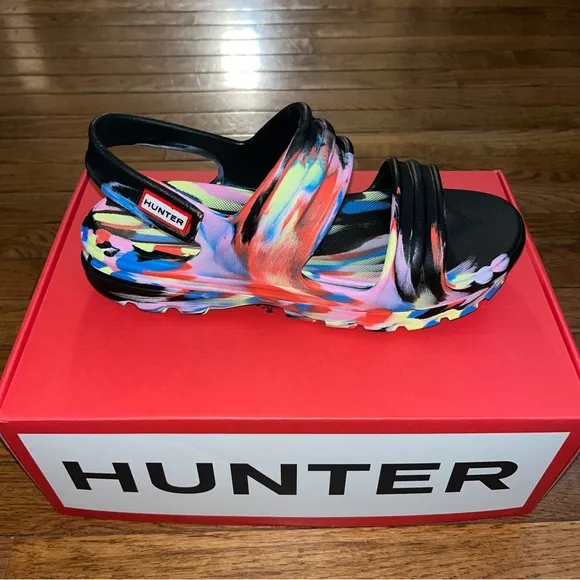 Hunter Bloom Algae Foam Marble Sandals Black &amp; Multicolored Women’s Size 10