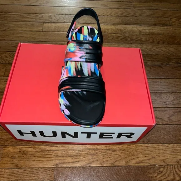 Hunter Bloom Algae Foam Marble Sandals Black &amp; Multicolored Women’s Size 10