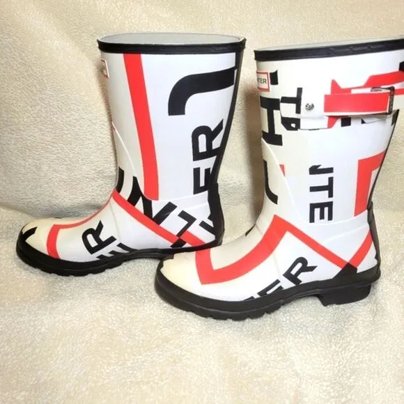 Hunter Original Short (mid calf) Exploded Logo Rain Boots, sz 9