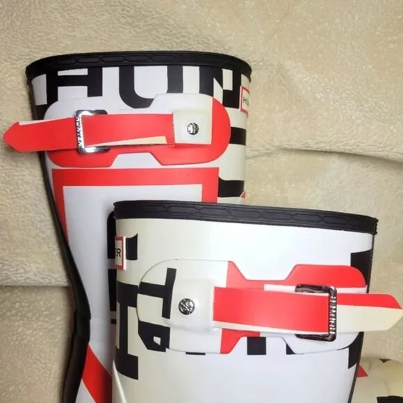 Hunter Original Short (mid calf) Exploded Logo Rain Boots, sz 9