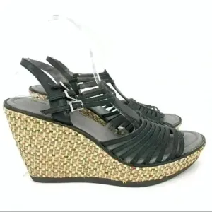 Hush Puppies cores sandals size 11 43 black leather multicolored woven Platform