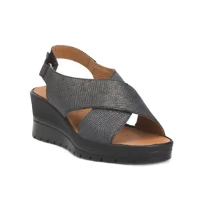 IGI&amp;CO Black Made In Italy Leather Comfort Cross Band Wedge Sandals