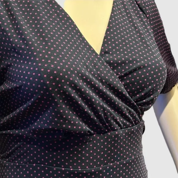 Igigi Polka Dot Dress Plus Size 18/20 Pink Dots on Black, Short Sleeves Country