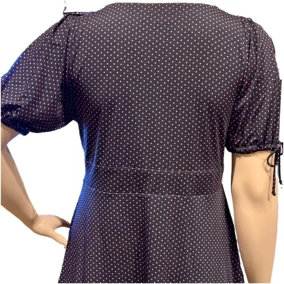 Igigi Polka Dot Dress Plus Size 18/20 Pink Dots on Black, Short Sleeves Country