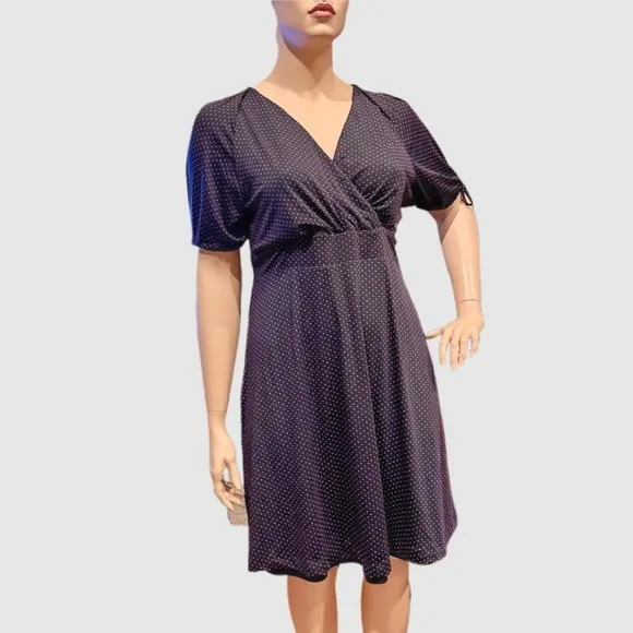 Igigi Polka Dot Dress Plus Size 18/20 Pink Dots on Black, Short Sleeves Country