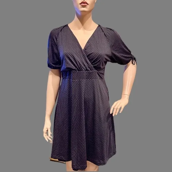 Igigi Polka Dot Dress Plus Size 18/20 Pink Dots on Black, Short Sleeves Country